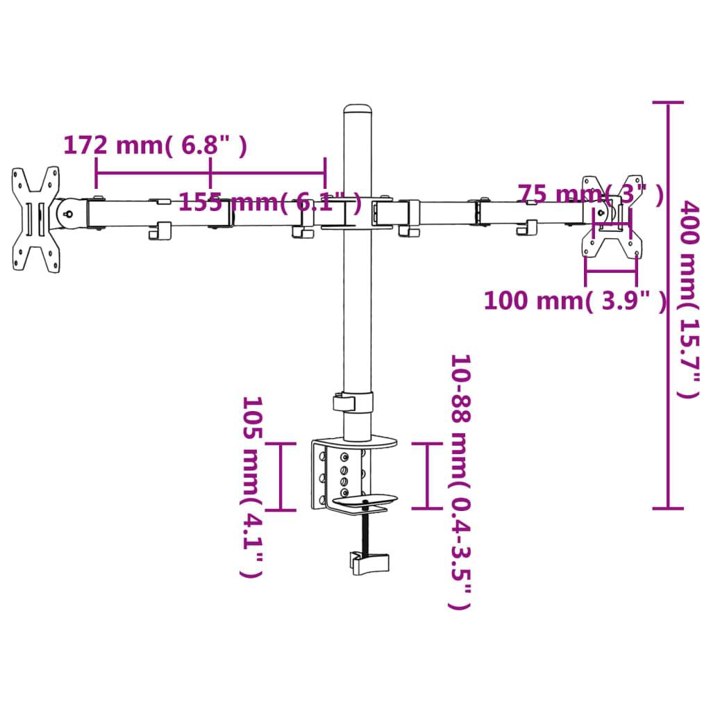 Monitorstandaard Vesa 75/100 Mm Staal Zwart