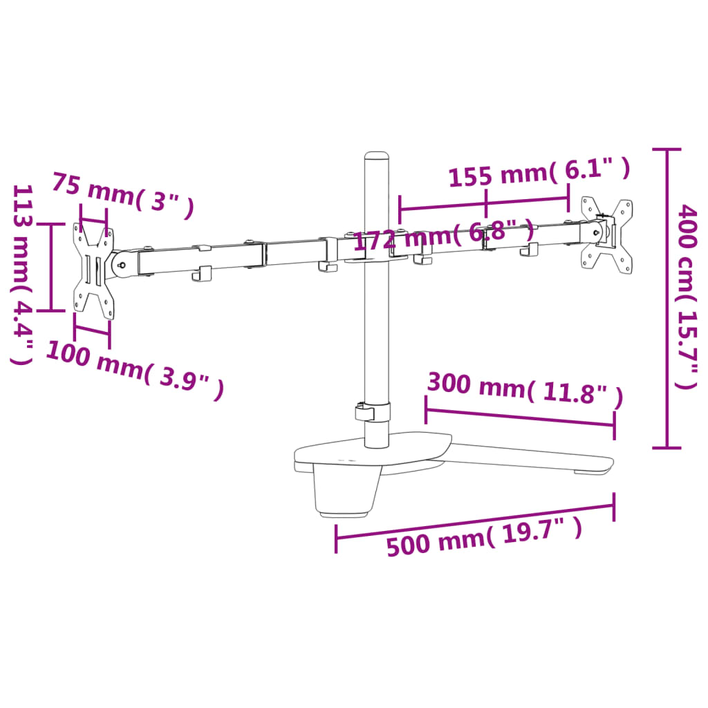 Monitorstandaard Vesa 75/100 Mm Staal Zwart