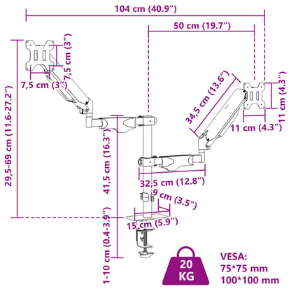 Monitorbeugels 27 Inch Scherm 20 Kg Max Vesa 75/100 Mm